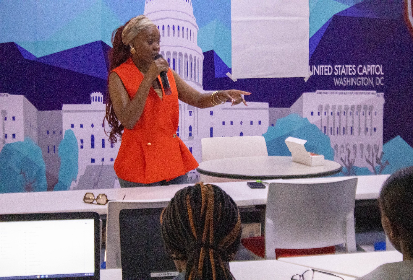 Facilitator speaking during the Art for Peace program